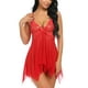 thumbnail image 2 of Lencería de mujer Encaje Babydoll Cuello en V Ropa de dormir Correa Chemise, Rojo Xemadio FLD-2236, 2 of 6