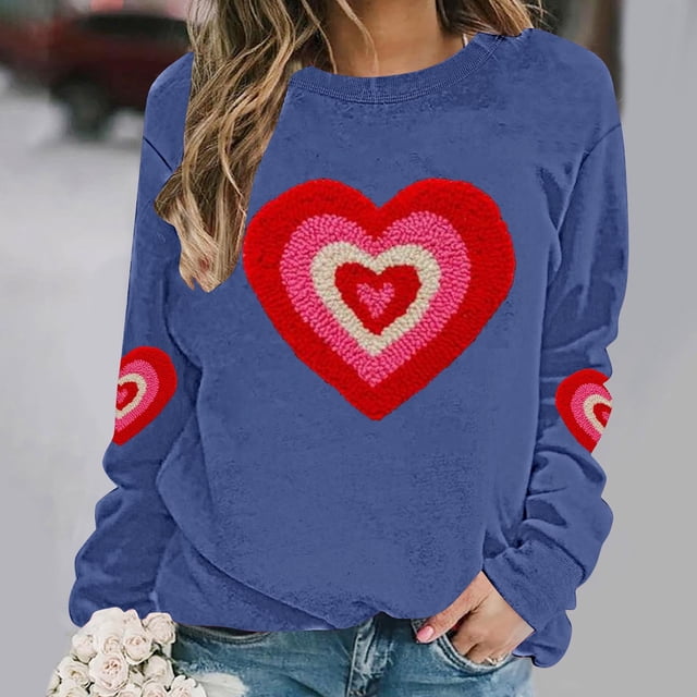 ICHUANYI Chandail en Molleton Graphique Cœur pour Femmes, Col Rond, Décontracté, Oversize, Manches Longues