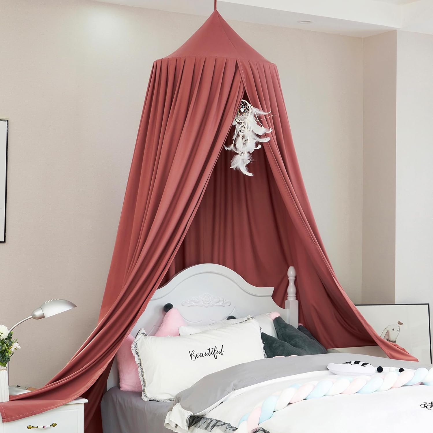 Extra Large Kids Bed Canopy for Girls Boys Bedroom Decor, Crib Nursery Hanging Light Blocking Reading Nook (Rose Red)