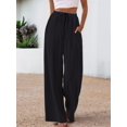 thumbnail image 6 of Wide Leg Pants for Women Drawstring Elastic Waist Trousers with Pockets Summer Vacation Clothes Black S, 6 of 9