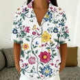 thumbnail image 6 of Favoffer Women's Floral Linen Button Down Short Sleeve Blouses V Neck Casual Summer Tops Loose Fit Hawaiian Shirts for Beach Vacation Daily Work, 6 of 7