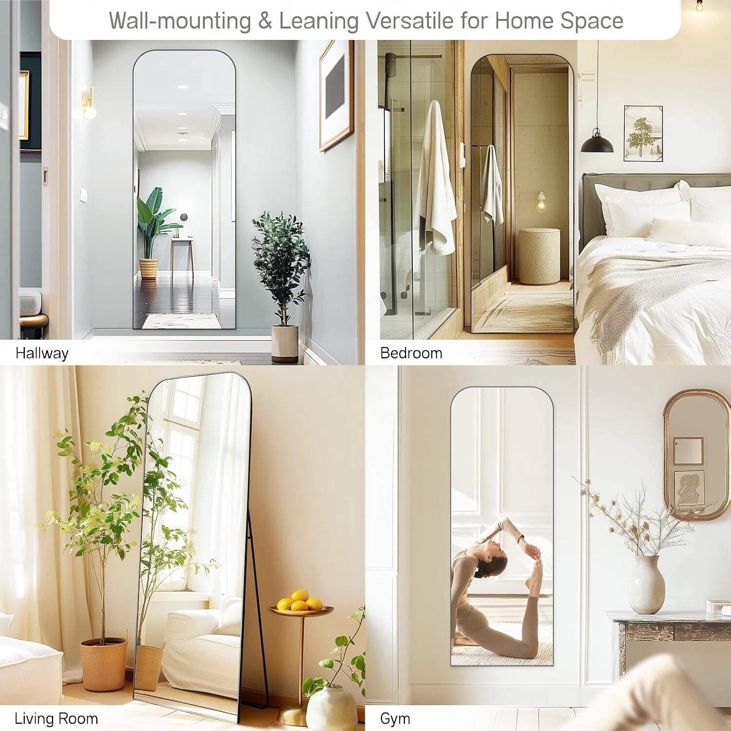 Easy4Home 64"x21" Arched Full Length Mirror Metal Frame Freestanding Mirror Wall-Mounted, Black