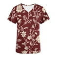thumbnail image 4 of Womens Scrub Tops Trendy Floarl Print V Neck Short Sleeve Shirts Stretch Nurse Uniform Medical Scrubs with Pockets, 4 of 5
