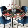 thumbnail image 5 of Elastic Fitted Round Tablecloth, Cardinal Bird Waterproof Stretch Table Cover for 36"-44" Tables, Winter Poinsettia Pine Cones Berry Black Washable Outdoor Tablecloths for Patio, Picnic, Camping, 5 of 9