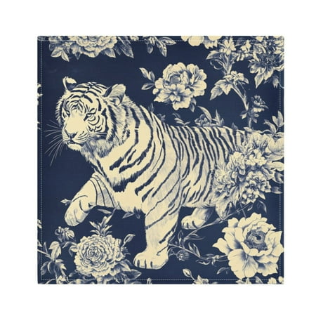 

Napkin Satin Napkin 20*20Inchx4 Kitchen Towel Dinner Plate Towel Decorative Towel Napkin Tea Towel Suitable For Kitchen Table Blue Flowers and Tigers