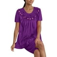 thumbnail image 2 of asjyhkr Womens Pajama Sets 2 Piece Lace Crew Neck Short Sleeve Sleep Dress High Waist Shorts Set Plush Soft Breathable Solid Color Homewear Pjs, 2 of 4