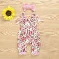 thumbnail image 6 of Odeerbi Baby Girls Cotton Rompers Jumpsuit Baby Clothes 3-12 Months Infant Baby Halter Floral Print Bodysuit Bow Bodysuit with Headband Pink, 6 of 9