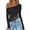 Black, variant on Womens Long Sleeve Crop Tops Double Lined Lace Off The Shoulder Tops Regular Fitted Shirts Y2k Trendy Going Out Tops