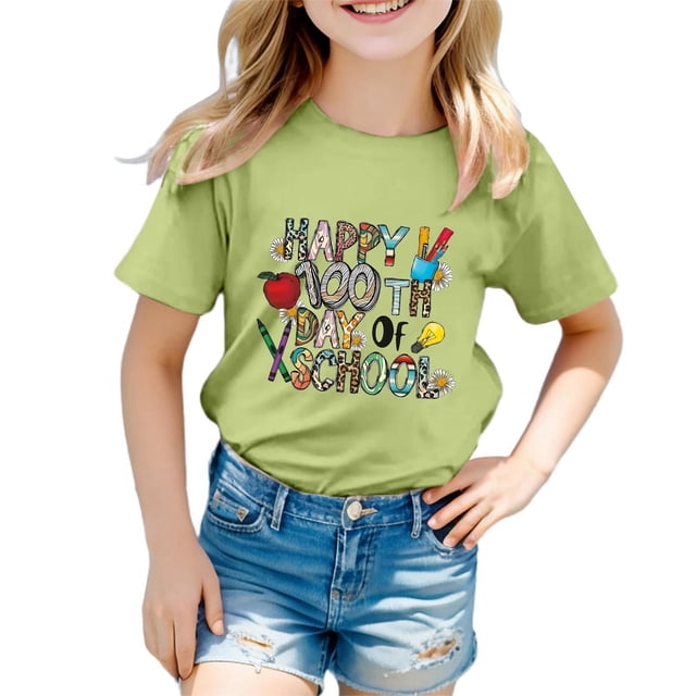 FhsagQ T-Shirt Décontracté Imprimé Mode Manches Courtes Col Rond Ample pour Filles du 7 Juillet Printemps 2T Vert Pâques 5-6 Ans