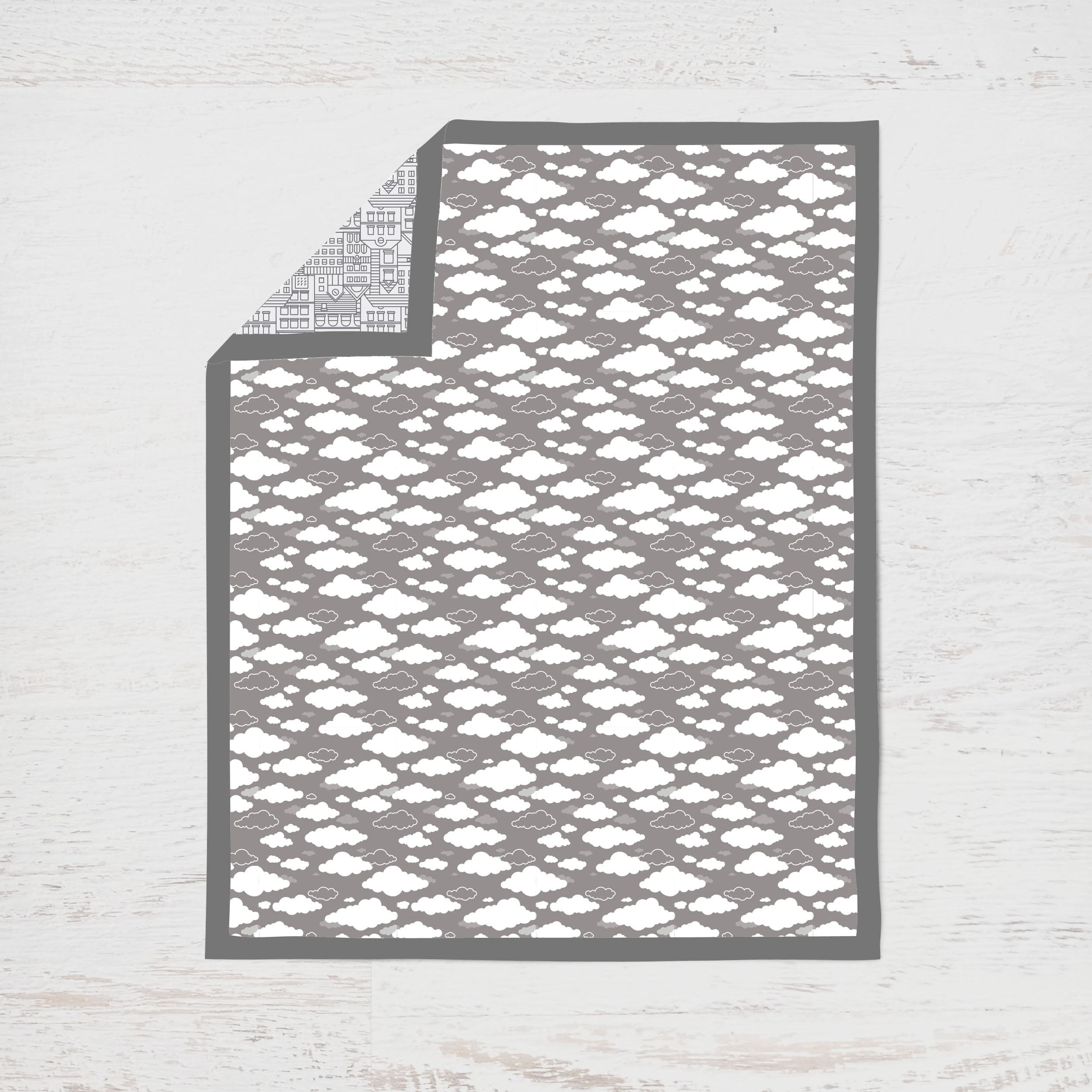 Bacati - Clouds in the City 10-Piece Crib Bedding Set with Two Crib Sheets - White/Grey Unisex