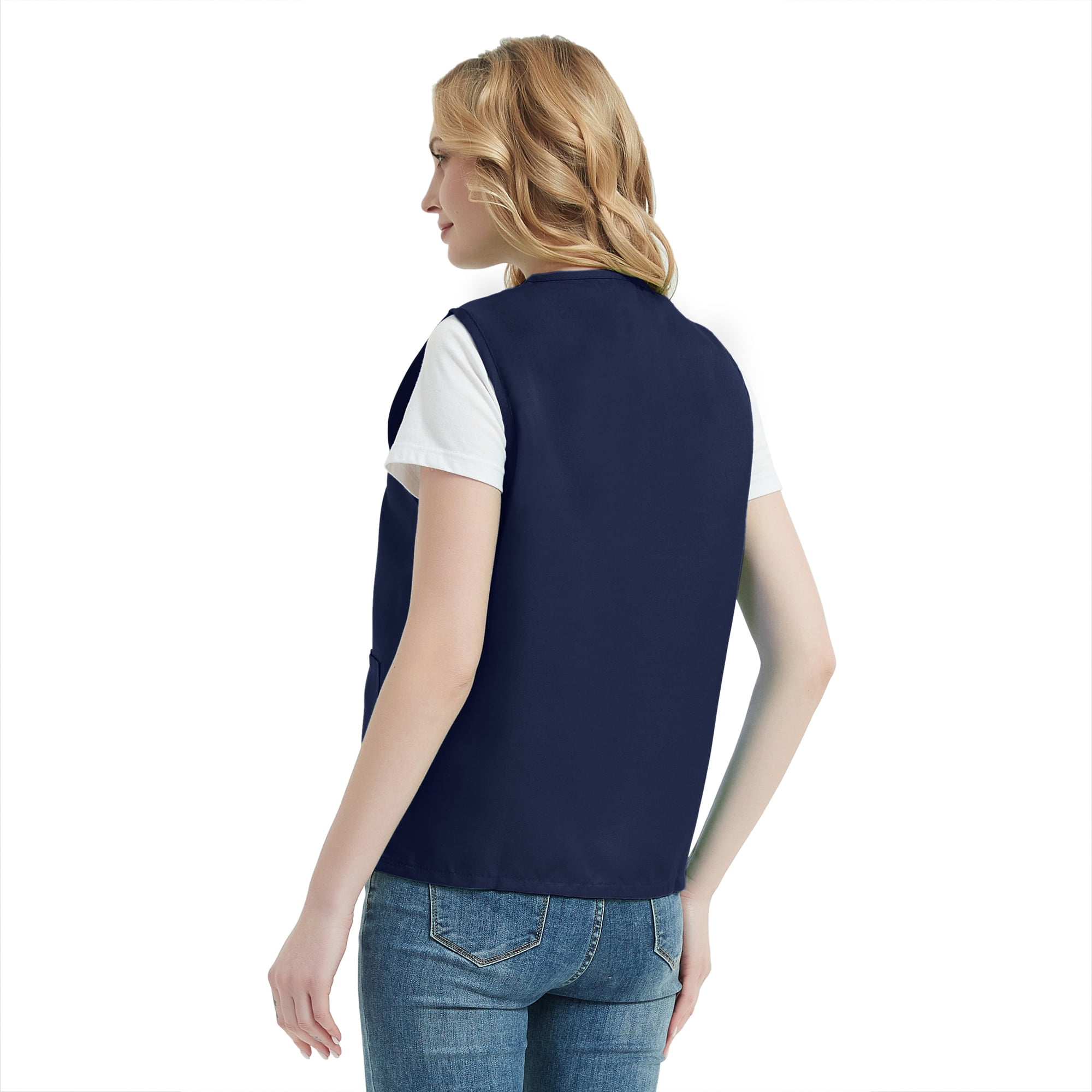 TOPTIE 5 Pack Unisex Work Vest Button Up Vest Volunteer Activity Supermarket Uniform-Navy Blue-M