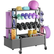 Dumbbell Rack, Weight Rack for Home Gym Dumbbells Up To 370lb, All in One Home Gym Storage with Adjustable Weight Holder & Wheels for Dumbbell Kettlebell Yoga Mat Ball