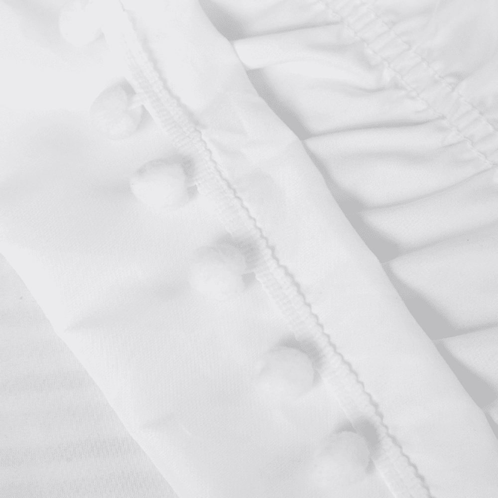 Pom Pom Bed Skirt with Adjustable Elastic Belt, Easy Wrap Around Dust Ruffles with 15 Inch Tailored Drop White Full(54"X75")