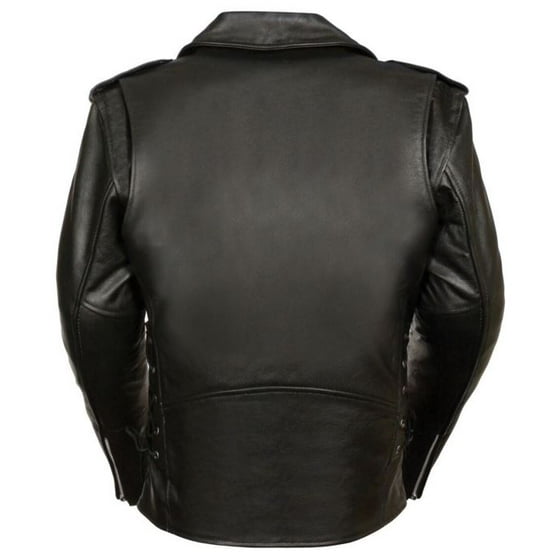 Mens Leather Side Lace Police Style Motorcycle Jacket