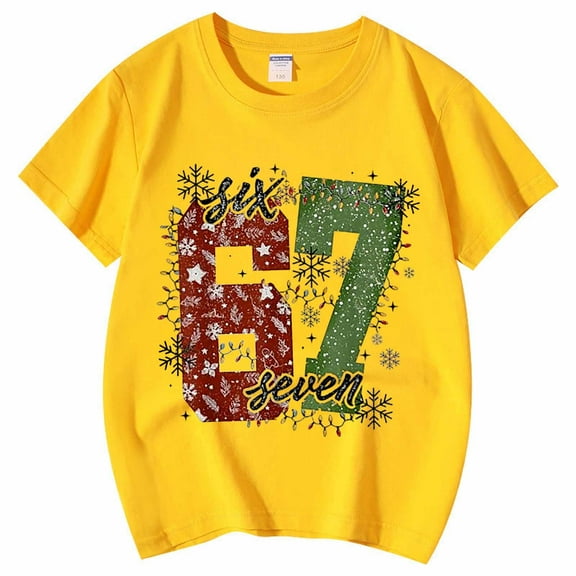 MEZZALL Boys Girls Casual Short Sleeved T-Shirts Number 67 Printed Tee O-Neck Tops Fashionable Streetwear
