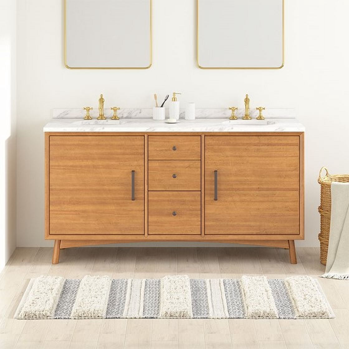 Woven Texture Stripe Bath Rug 22x58 Inches Grey, INK+IVY Asher Boho Hand-Woven Bathroom Runner Rug, Non-Slip Latex Backing Machine Washable for Bathroom Decor