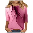 thumbnail image 1 of Besolor Hauts d'Été pour Femmes 2024 Mode Imprimé Col Rond T-Shirts Habillés Décontractés Blouse Manches 3/4 et Hauts, 1 of 5