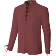 thumbnail image 1 of Chemise en Lin à Manches Longues pour Hommes Lacée Col en V Viking Médiéval Pirate Haut, 1 of 6