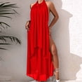 thumbnail image 2 of Alun Women's Formal Wedding Guest Dress Halter Sleeveless Flowy Chiffon Asymmetrical Split Long Summer Dresses Solid Color Loose Lightweight Comfy Maxi Sundress 2026 Red M, 2 of 5