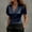 A1_Navy, variant on Sillenn Women's Satin V-Neck Blouse Puff Short Sleeve Wrap Front Ruched Waist Top Silky Slim Fit Elegant Satin Silk Shirt Dressy Casual Office Work Tops Trendy Going Out Cropped Blouses Black L