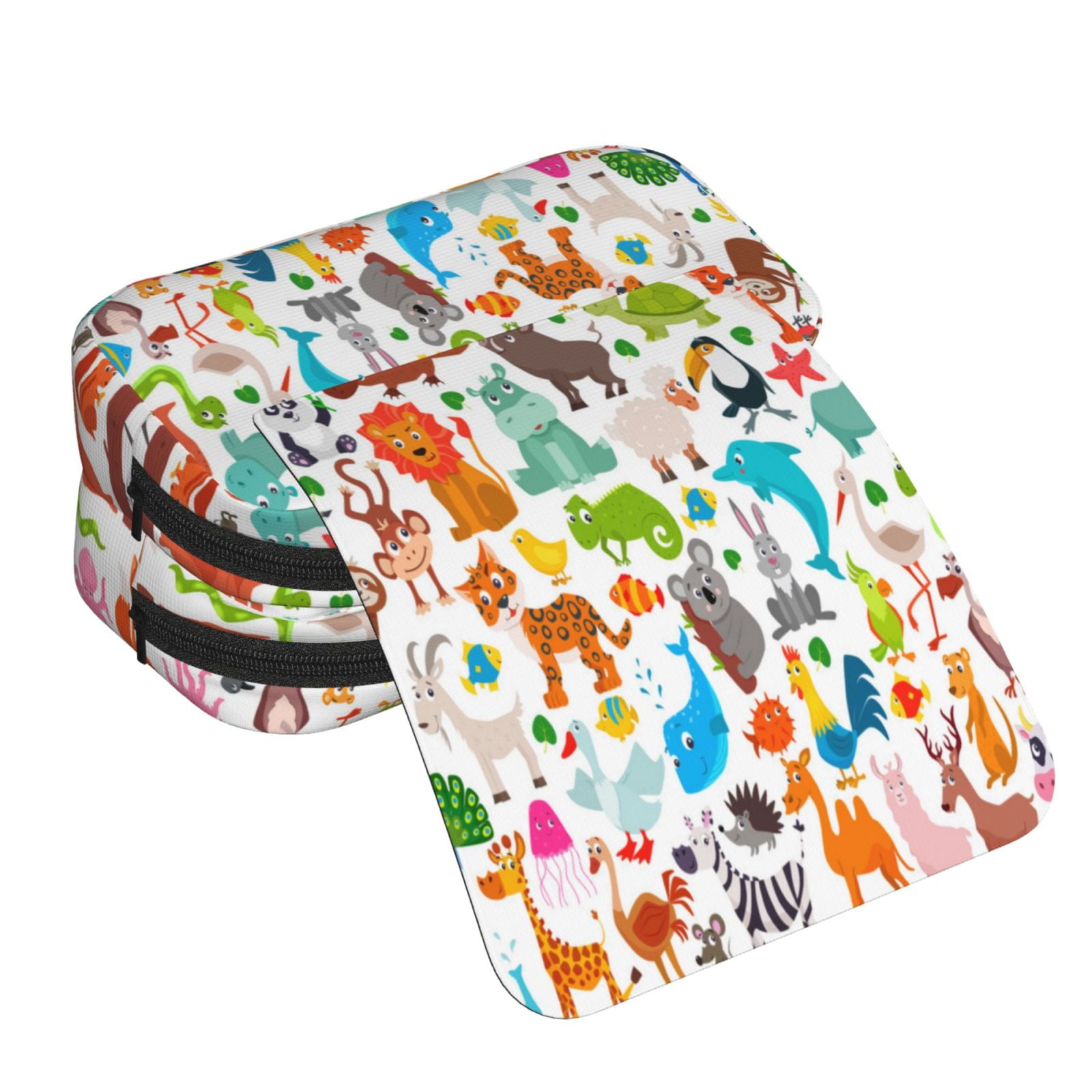 Rateoe Animals Pattern Double Clamshell Pen Case, Storage Organizer with Two Zipper Compartments– Holds Up to 50 Pencils & Pens