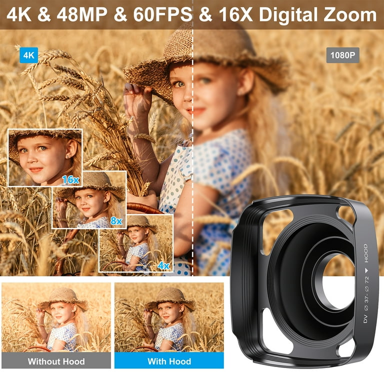 ACTITOP 4K UHD 48MP Vlogging Camera with WiFi, IR Night