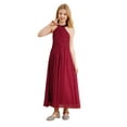 thumbnail image 4 of vastwit Girls Halter Neck Ruched Chiffon Wedding Party Bridesmaid Ball Gown Maxi Long Flower Dress Burgundy 6, 4 of 7