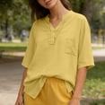 thumbnail image 5 of Guluxicc V Neck T Shirts for Women 3/4 Sleeve Solid Color Drawstring Neck Loose Fit Casual Oversized Womens Tee Shirts Cozy Tops, 5 of 8
