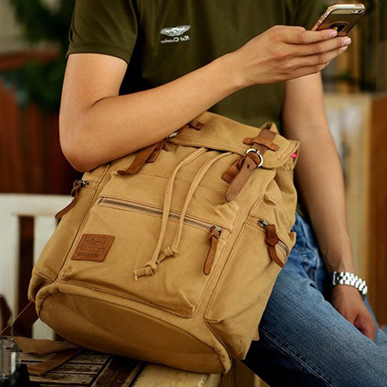 AUGUR High Capacity Canvas Vintage Backpack 30L -  Laptop Compartment, Unisex