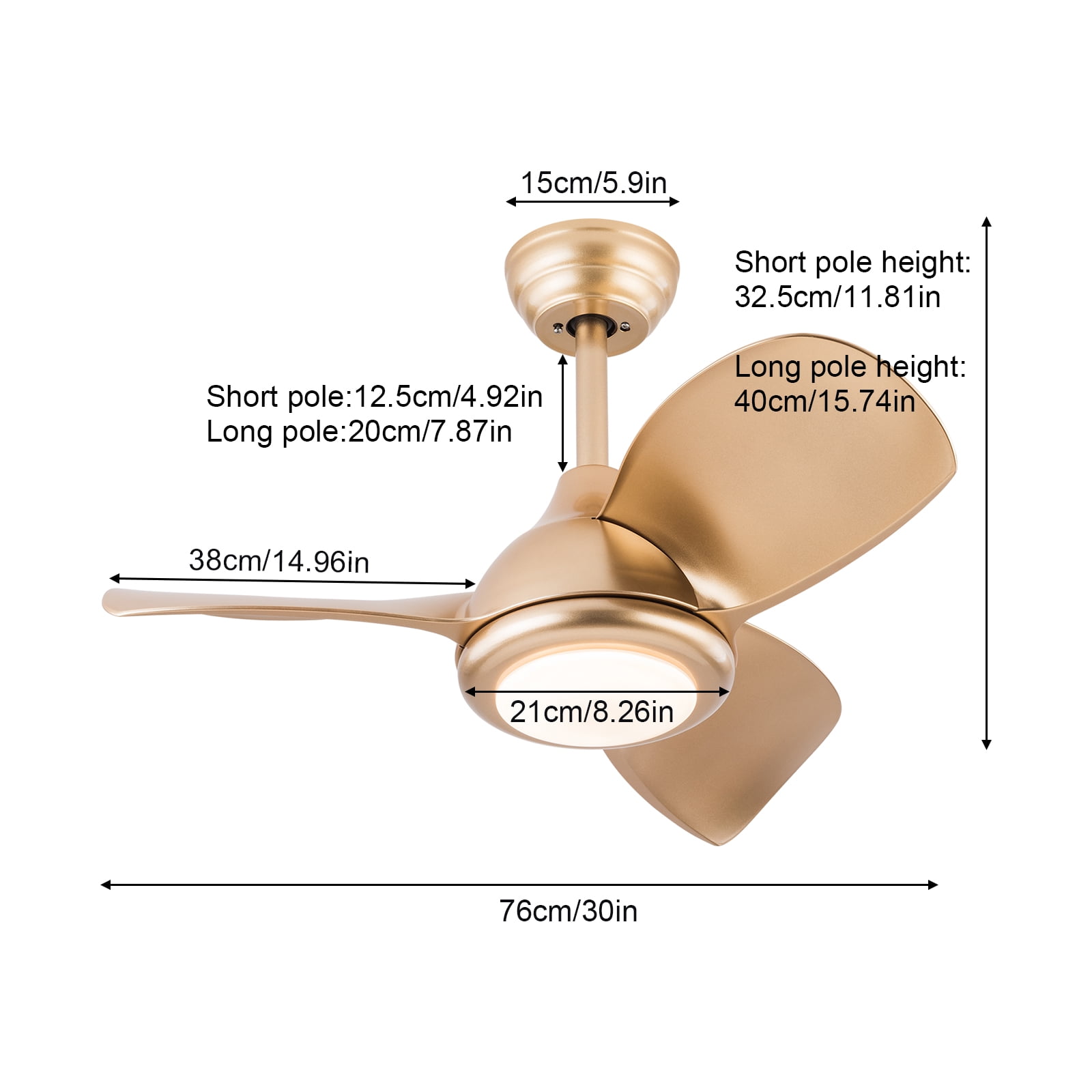 Modern Ceiling Fan with Light and Remote Control – 30-inch, 6-Speed, Energy Efficient, Silent Copper Motor, Adjustable Height