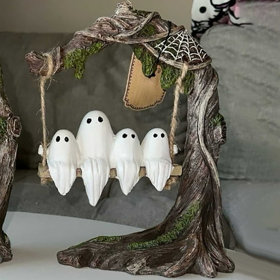 Swinging Ghost,Ghost On A Swing,Halloween Decoration Swinging Shadows: Ghost on A Tree Swing, Hanging Resin Ghosts,Funny Tree Hanging Ornaments,Ghost Decor(1pc 10in)