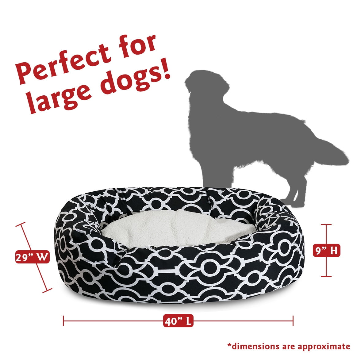 Majestic Pet Sherpa Athens Bagel Pet Bed for Dogs, Calming Dog Bed Washable, Large, Black