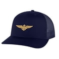 thumbnail image 4 of Aviation Trucker Hat - Navy Aviator Cap with Gold Embroidered Wings - Military Aviator Hat Snapback (Charcoal), 4 of 9