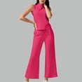 thumbnail image 2 of qolati Womens 2 Piece Outfits 2024 Summer Dressy Casual Mock Neck Tank Crop Top and High Waist Drawstring Wide Leg Pants Lounge Sets 2024 Fashion Tracksuit, 2 of 7