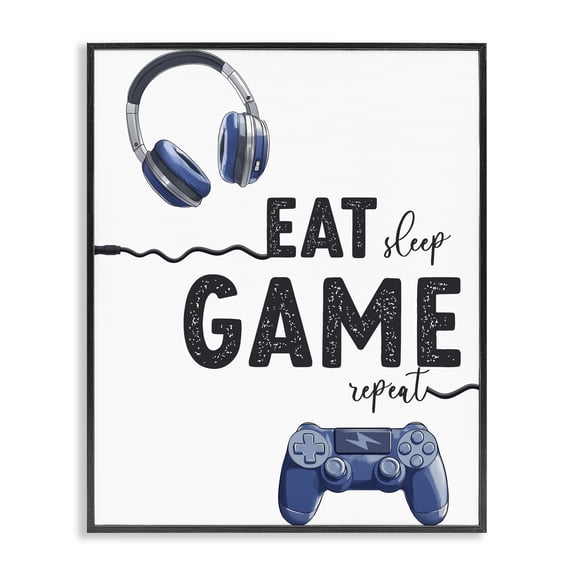 Eat Sleep Game Lifestyle Black Framed Giclee Art, design by Christine Simpson Art