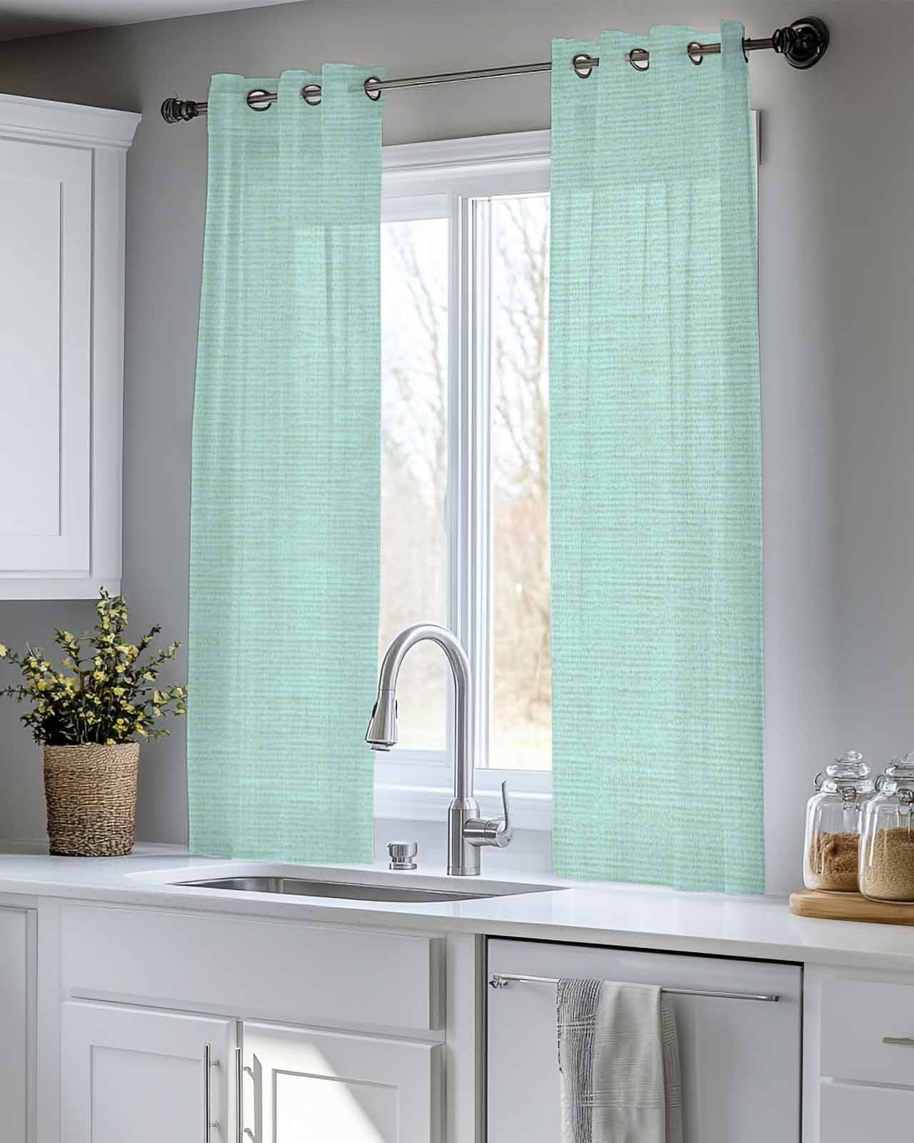 Linen Mint Green Sheer Curtains 54 Inch Length 2 Panels Set for Living Room/Bedroom, Modern Minimalist Pure Solid Color Kitchen Curtains Grommet Semi-Sheer Curtains Drapes Window Treatments 42"x54"x2