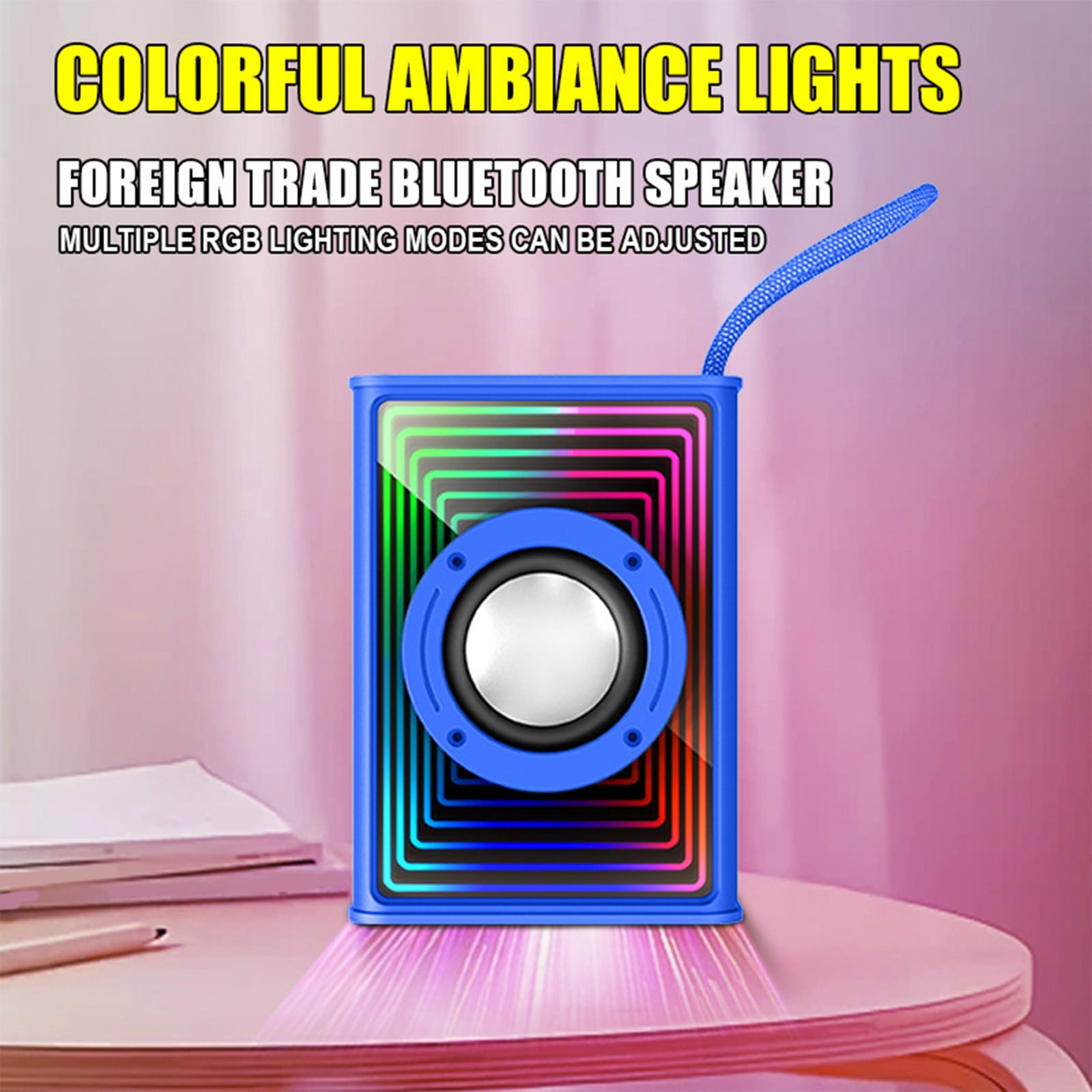 Nkmbld Car Subwoofer on Clearance Bluetooth Speaker Colorful Ambient Light Outdoor Car Desktop Subwoofer Mini Speaker, Birthday Gifts, Blue