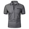 thumbnail image 4 of Camisas de Vestido de los Hombres Manga Corta Color Sólido Casual Bolsillo Cuello de Vuelta, Blusa de Moda para el Trabajo Y el Golf, 4 of 7