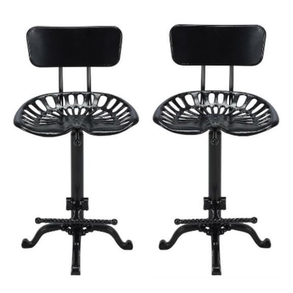 Home Square Tractor Seat Stool with Back in Black - Set of 2
