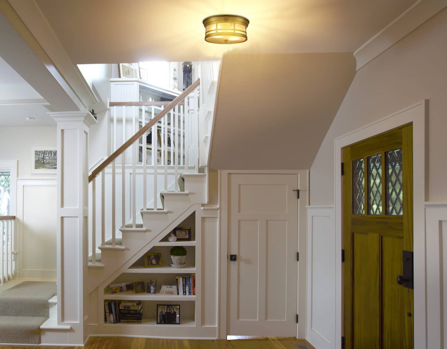 Modern Drum Glass Flush Mount Ceiling Light 2-Light Gold Ceiling Light Fixture