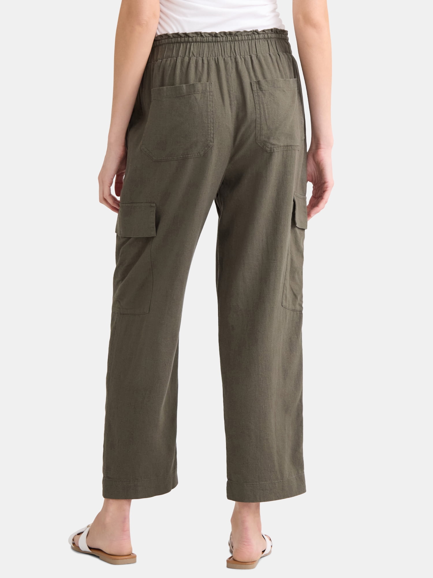 Time and Tru Women’s and Women’s Plus Linen Blend Cropped Cargo Pants, 27" Inseam, Sizes XS-3XL