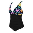 thumbnail image 5 of PWPSG Colorful Floral Print Colorblock V Neck One-Piece Swimsuit Tummy Control Slimming Bathing Suit for Beach Multicolor S, 5 of 6