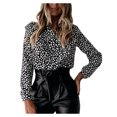 thumbnail image 2 of Jsaierl Button Down Shirts for Women Trendy Ruffle Trim High Neck Tops Polka Dot Print Blouses Plus Size Loose Comfy Work Shirts, 2 of 8