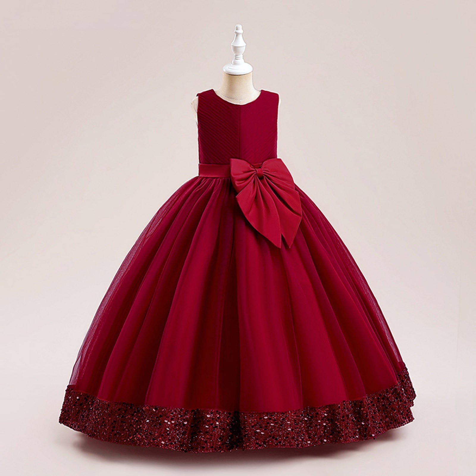 Zanarzt Kids Formal Dresses for Girls Flower Girls Spaghetti Strap Tulle Dress Long A Line Wedding Pageant Dresses Princess Birthday Party Ball Gown Red,6-7 Years