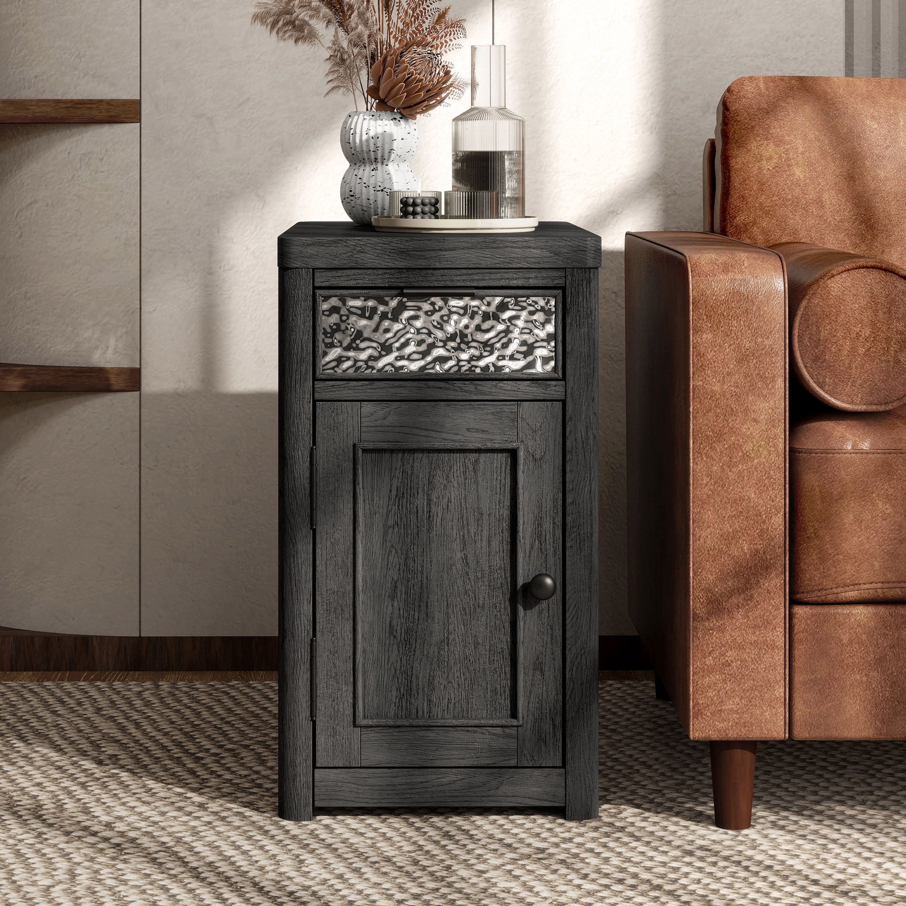 Furniture of America Cheri Modern 1-Drawer and USB Port Solid Wood Indoor End Table with USB Port, Ash Gray