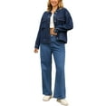thumbnail image 2 of INSPIRE CHIC Women's Oversized Denim Button Down Chest Flap Pockets Jean Jacket M Dark Blue, 2 of 6