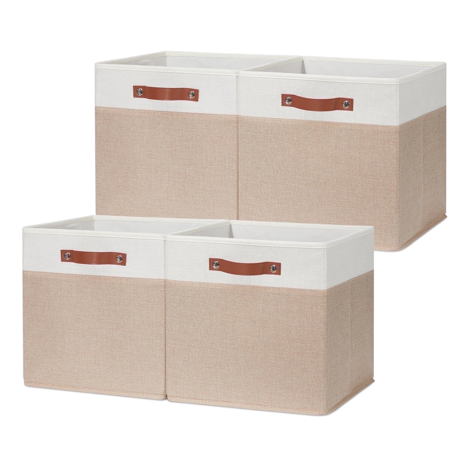 ANLEM Fabric Baskets for Organizing 13x13 Storage Cubes, 4PCS Fabric Foldable Canvas Storage Bins for Shelves, Cloth Storage Bins for Cube Organizers Toy(White Beige)
