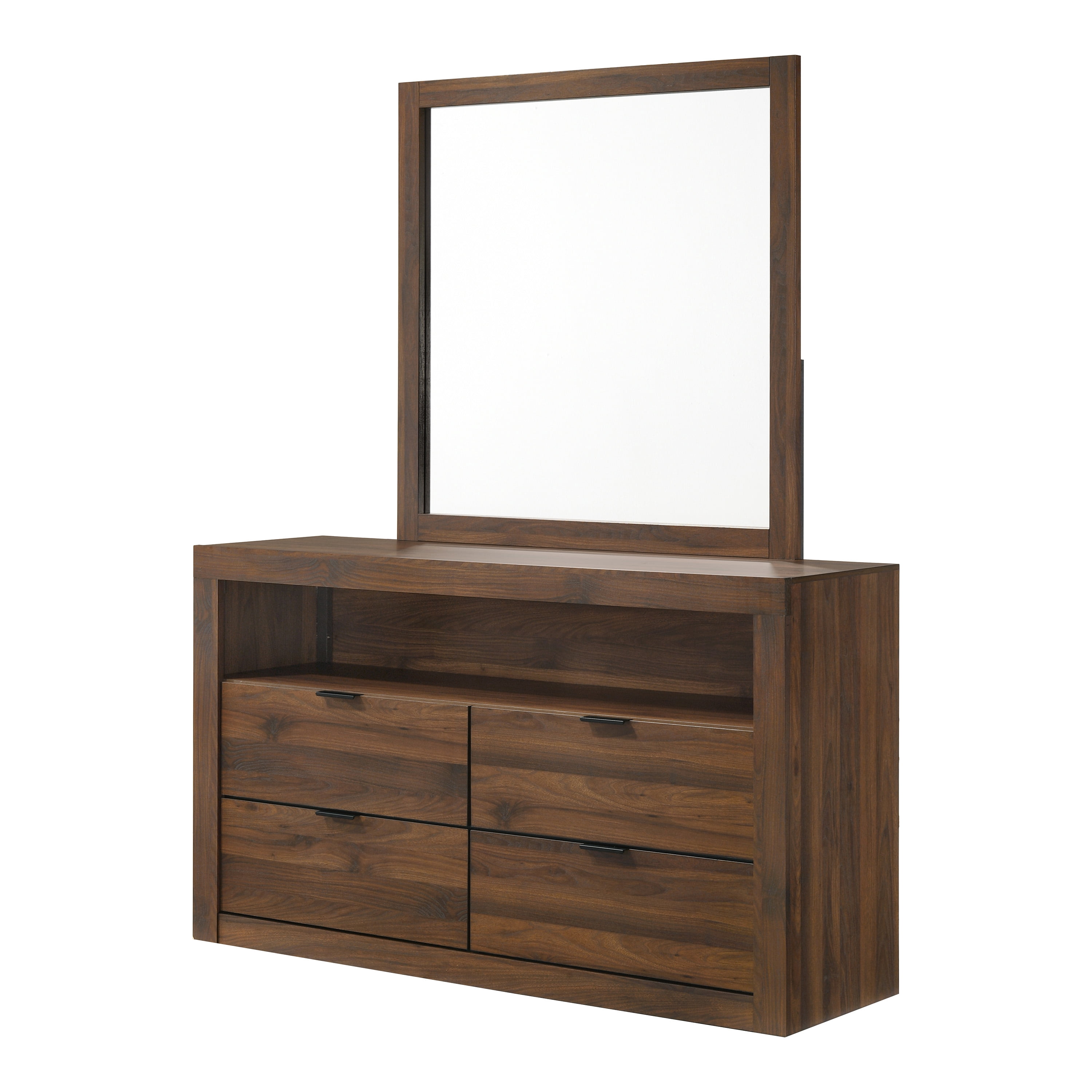 Furniture of America Talia Modern Solid Wood 4-Drawer Dresser with Mirror, Walnut