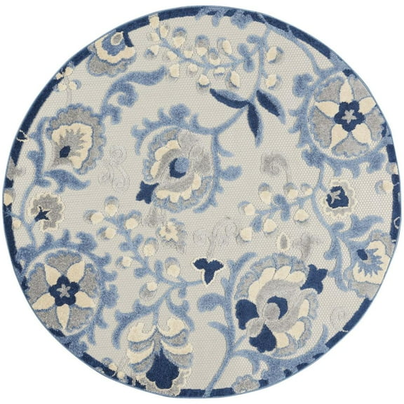 Nourison Aloha Indoor/Outdoor Blue/Grey 4' x ROUND Area Rug, (4x Round)