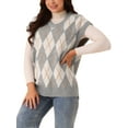 thumbnail image 4 of Chaleco de suéter sin mangas de color contrastante para mujer INSPIRE CHIC con cuello en V, 4 of 5